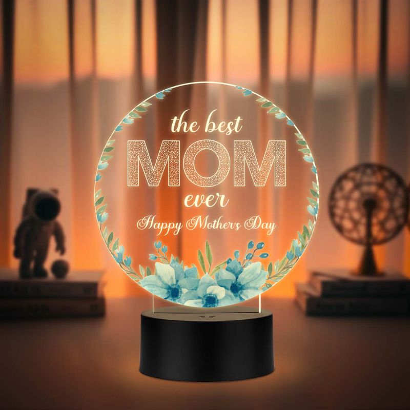 Best Mom Ever Acrylic LED Lamp with UV Print – Happy Mother’s Day Gift Night Light Warm White USB Powered